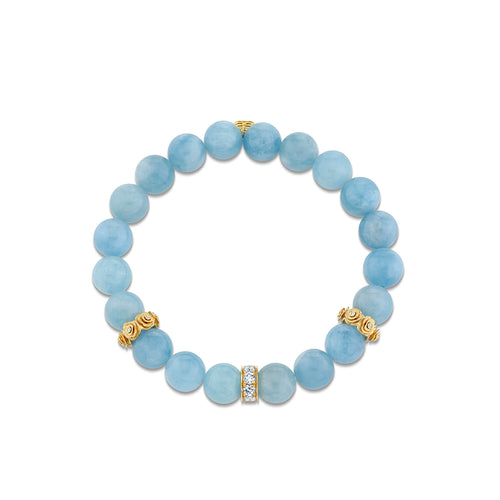 Gold & Diamond Multi Rose Rondelle on Aquamarine