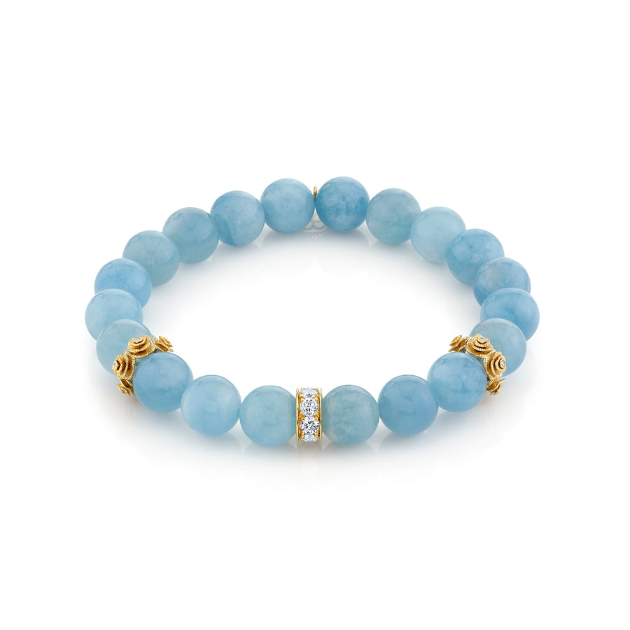 Gold & Diamond Multi Rose Rondelle on Aquamarine - Sydney Evan Fine Jewelry