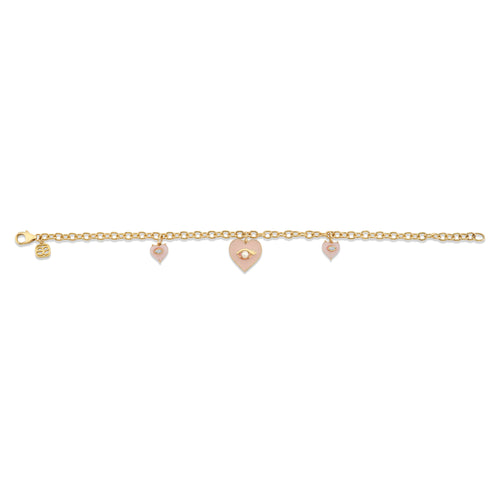Gold & Diamond Multi Pink Heart Charm Bracelet