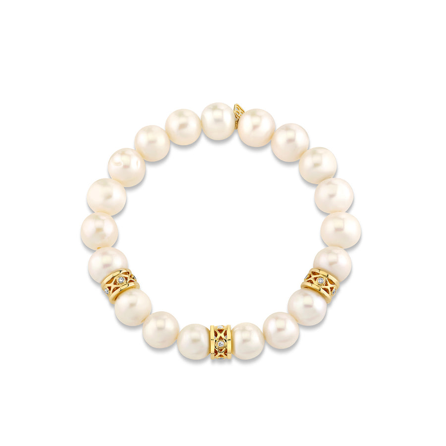 Gold & Diamond Multi Fishnet Rondelle on Pearl