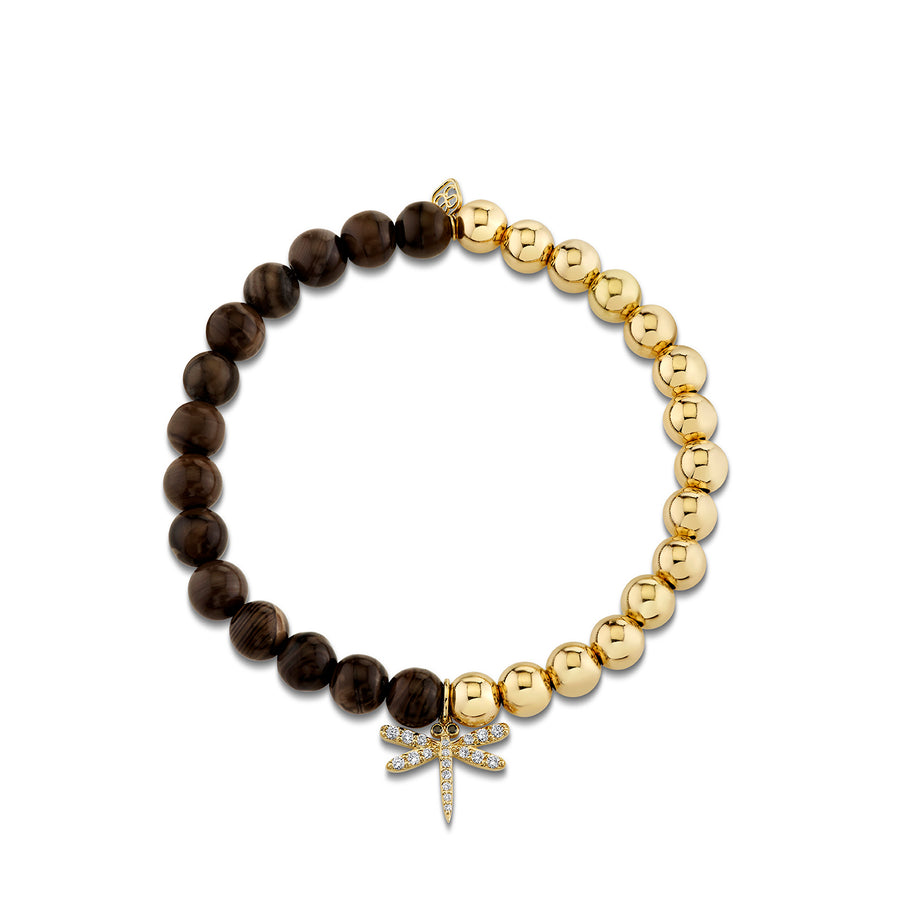 Gold & Diamond Dragonfly on Jasper and Gold Beads - Sydney Evan Fine Jewelry