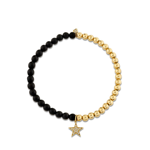 Gold & Diamond Star on Onyx and Gold Beaded Bracelet