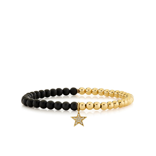 Gold & Diamond Star on Onyx and Gold Beaded Bracelet