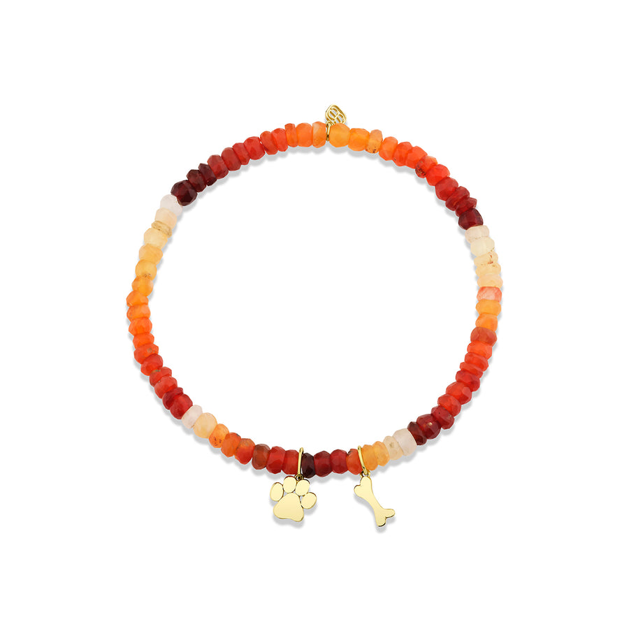 Pure Gold Tiny Paw & Dog Bone on Fire Opal