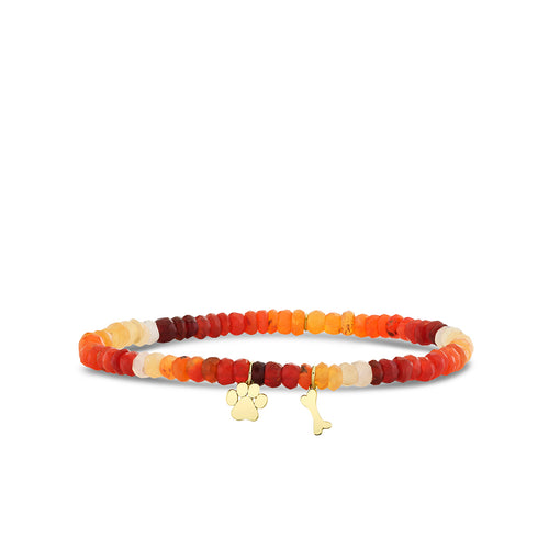 Pure Gold Tiny Paw & Dog Bone on Fire Opal