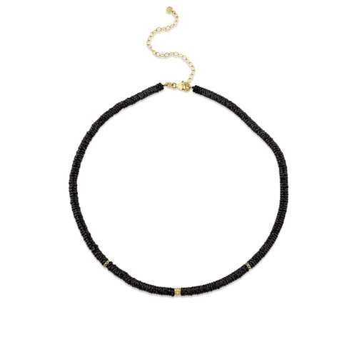 Gold & Diamond Multi-Rondelle Black Spinel Necklace