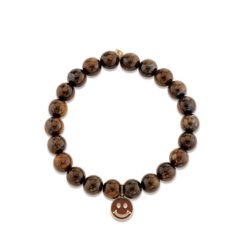 Pure Gold & Enamel Happy Face on Bronzite