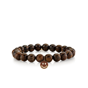 Pure Gold & Enamel Happy Face on Bronzite - Sydney Evan Fine Jewelry