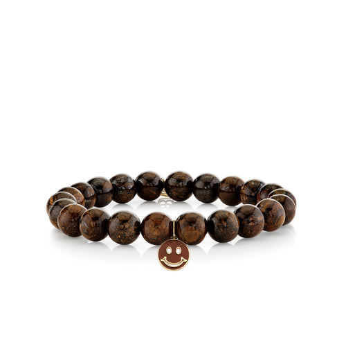 Pure Gold & Enamel Happy Face on Bronzite