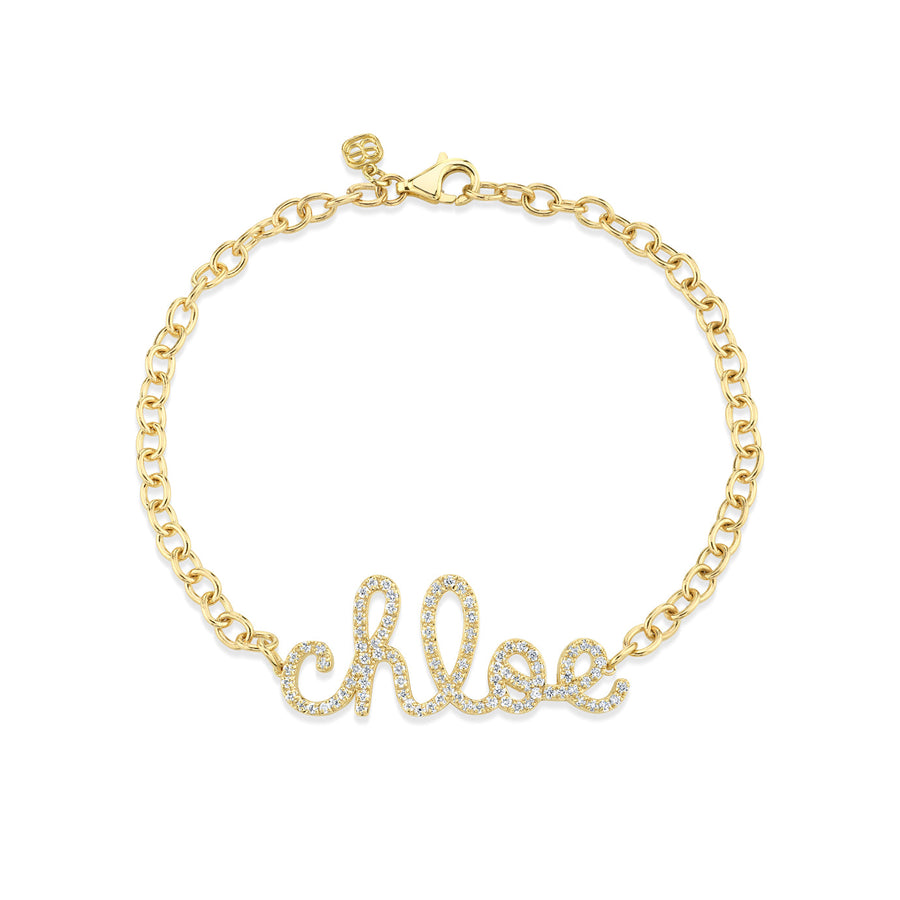 Gold & Diamond Large Custom Script Bracelet - Sydney Evan Fine Jewelry