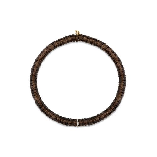 Gold & Diamond Rondelle on Smokey Quartz