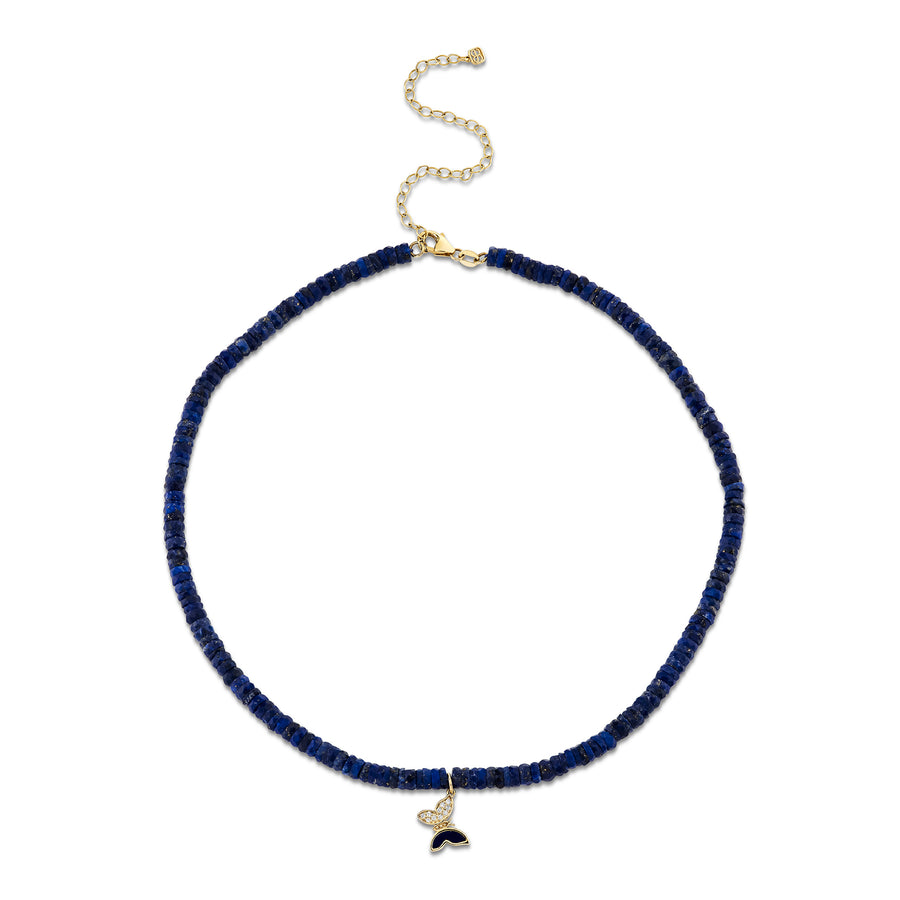 Gold & Diamond Tiny Butterfly Lapis Heishi Necklace - Sydney Evan Fine Jewelry