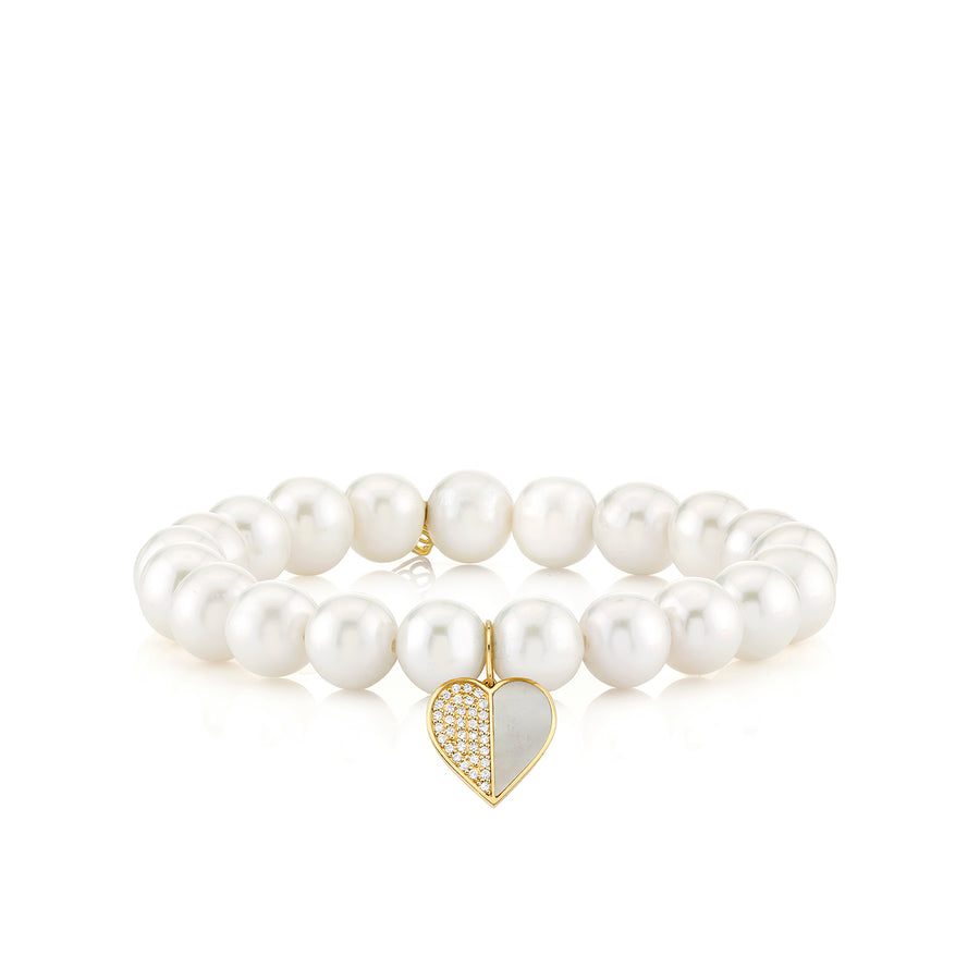 Gold & Diamond Mother of Pearl Heart on Pearls - Sydney Evan Fine Jewelry