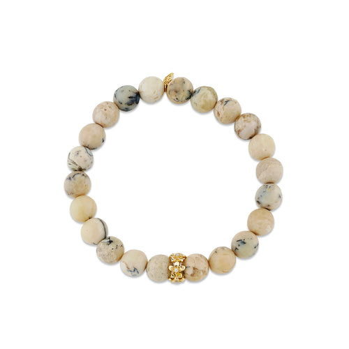 Gold & Diamond Plumeria Rondelle on African Opal