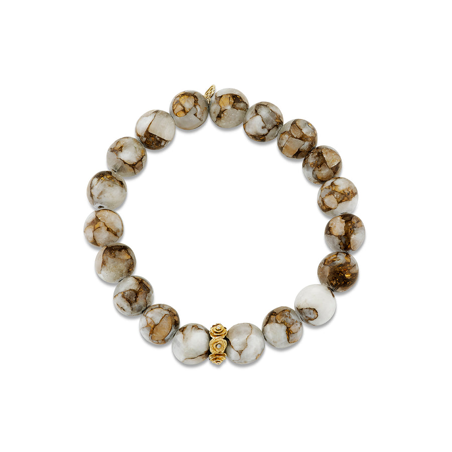 Gold & Diamond Rose Rondelle on Calcite - Sydney Evan Fine Jewelry