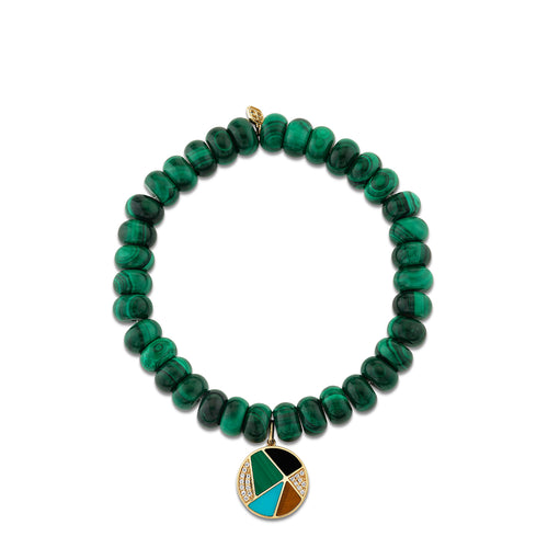 Gold & Diamond Mosaic Disc on Malachite