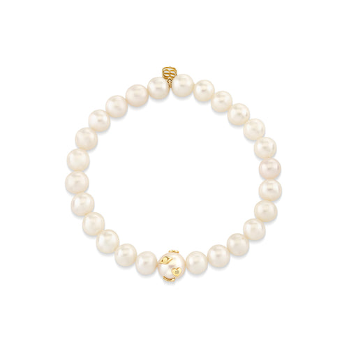 Gold & Diamond 8mm Icon Pearl Bead on Pearls