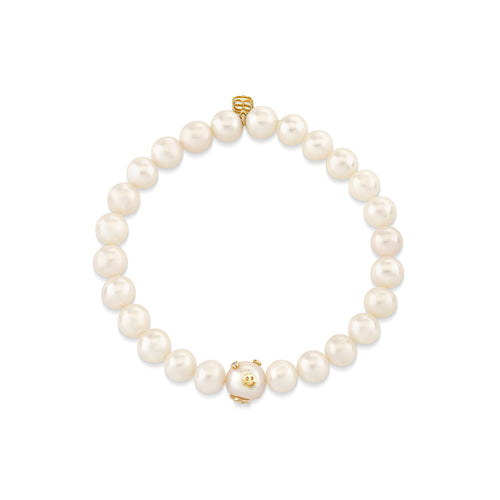 Gold & Diamond 8mm Icon Pearl Bead on Pearls