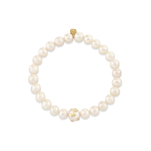Gold & Diamond 8mm Icon Pearl Bead on Pearls