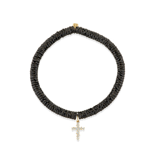 Gold & Diamond Small Cocktail Cross on Black Spinel