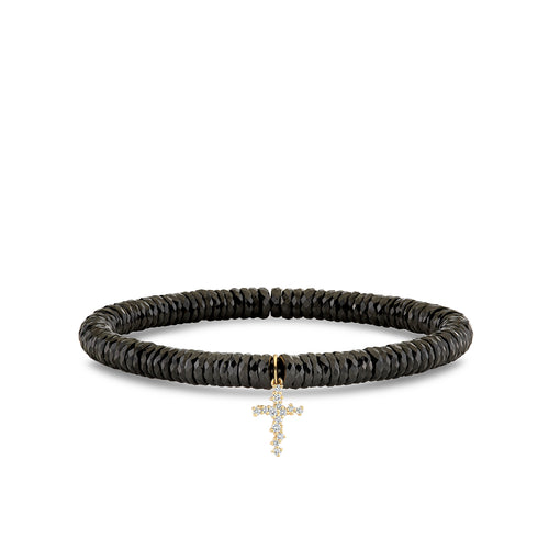 Gold & Diamond Small Cocktail Cross on Black Spinel