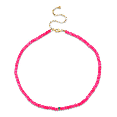 Gold & Turquoise Rondelle Hot Pink Opal Choker