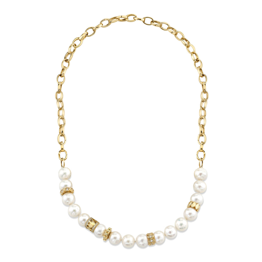 Gold & Diamond Multi Rondelle Pearl Necklace - Sydney Evan Fine Jewelry
