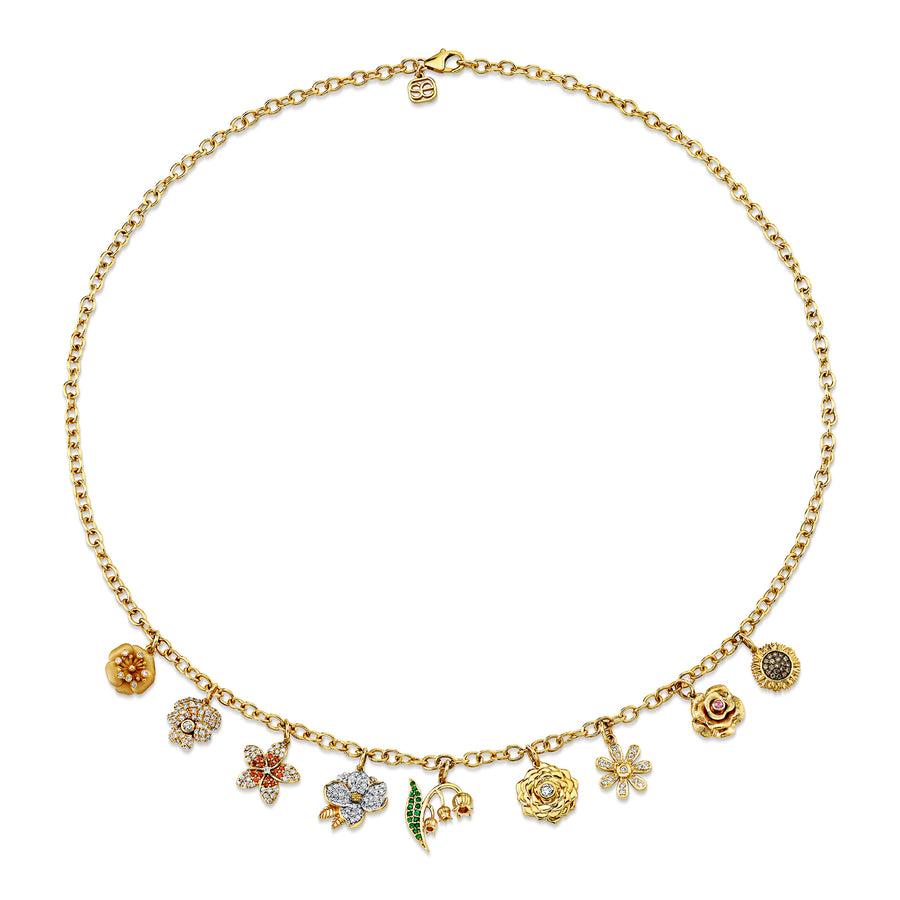 Gold & Diamond Small Multi-Charm Floral Necklace - Sydney Evan Fine Jewelry