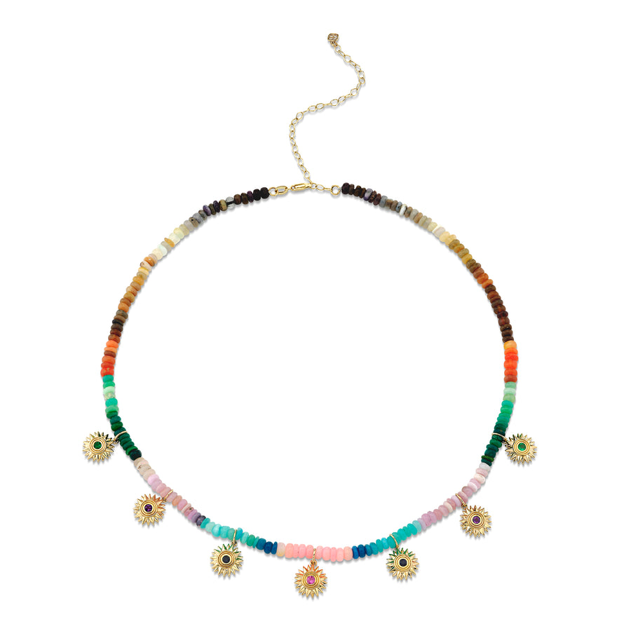 Gold & Rainbow Multi-Charm Sunburst Opal Necklace - Sydney Evan Fine Jewelry