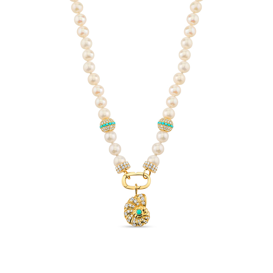 Gold & Diamond Nautilus Shell Pearl Necklace - Sydney Evan Fine Jewelry