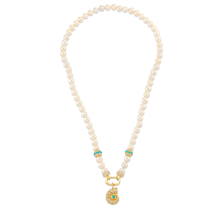 Gold & Diamond Nautilus Shell Pearl Necklace - Sydney Evan Fine Jewelry