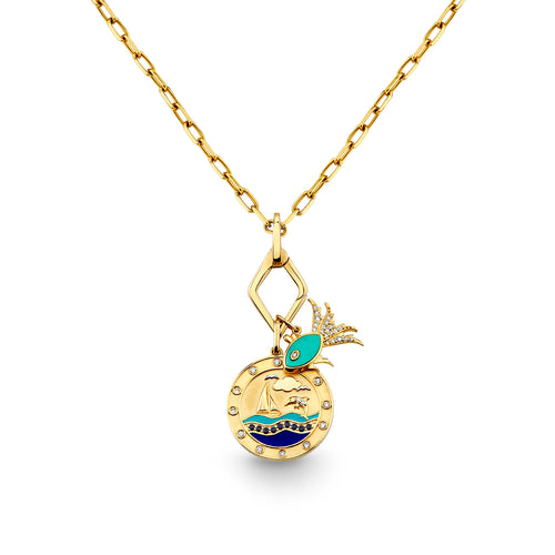 Gold & Diamond Porthole & Fish Necklace