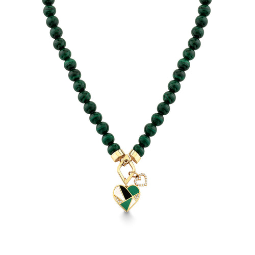 Gold & Diamond Mosaic Heart Malachite Necklace