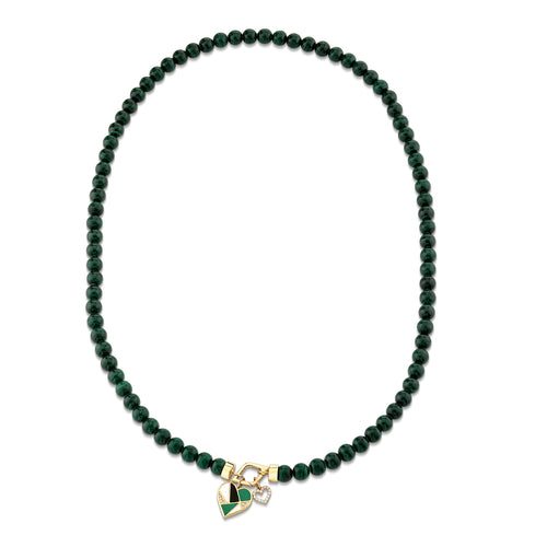 Gold & Diamond Mosaic Heart Malachite Necklace