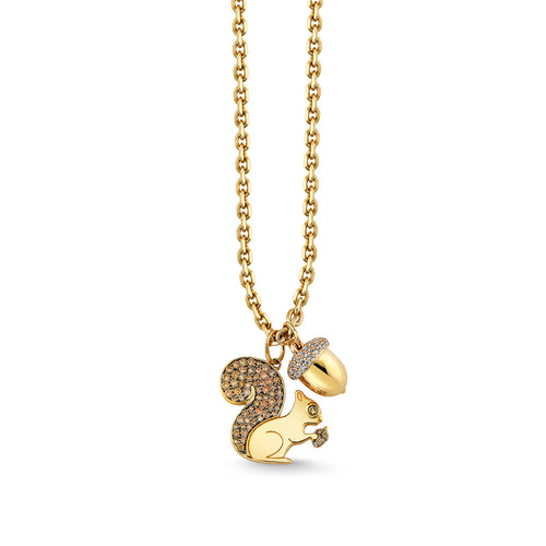 Gold & Diamond Squirrel Acorn Necklace