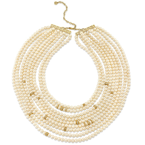 Gold & Diamond 9 Row Freshwater Pearl Beaded Necklace
