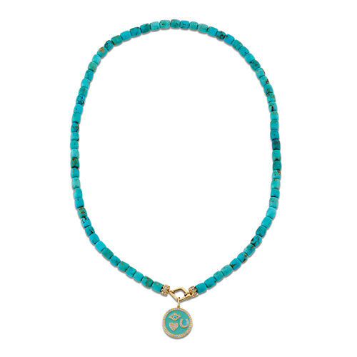 Gold & Diamond Multi Charm on Turquoise Necklace