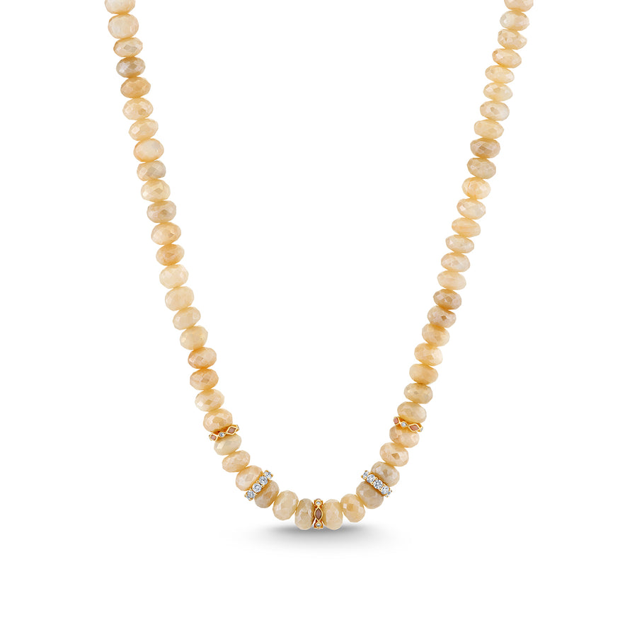Gold & Diamond Multi Charm on Mystic Sand Moonstone Necklace - Sydney Evan Fine Jewelry