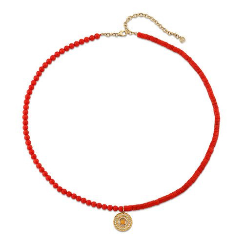 Gold, Diamond & Opal Marquise Eye Open Wheel Double Coral Beaded Necklace