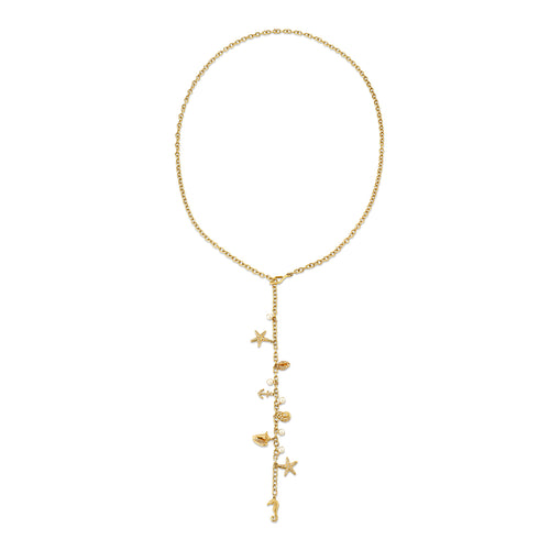 Gold & Diamond Multi Sea Charm Drop Necklace