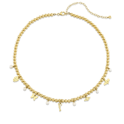Pure Gold Multi Pearl & Icon Charm Necklace