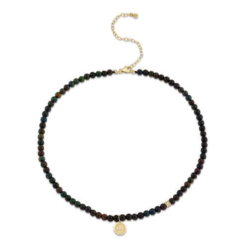 Gold & Diamond Marquise Eye Black Opal Necklace