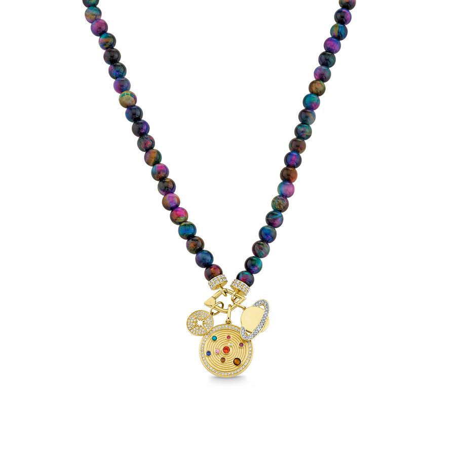 Gold & Diamond Celestial Charms on Rainbow Tiger Eye Necklace - Sydney Evan Fine Jewelry