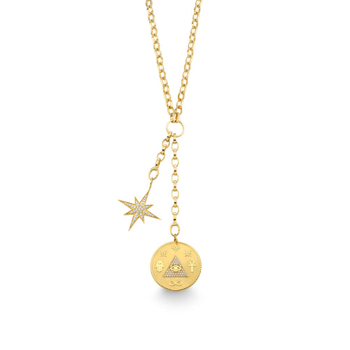 Gold & Diamond Egyptian Pyramid Coin & Starburst Necklace