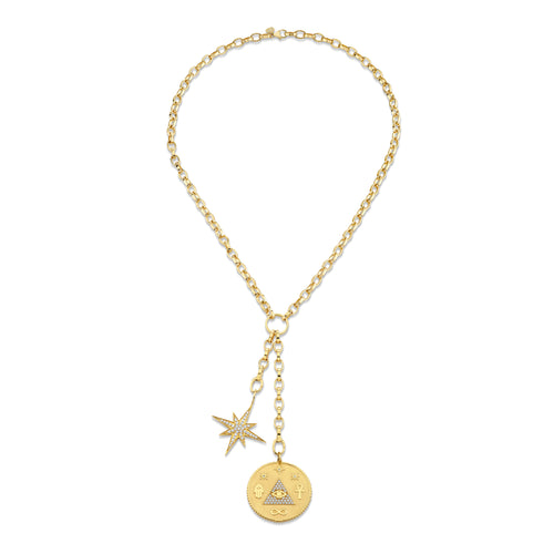 Gold & Diamond Egyptian Pyramid Coin & Starburst Necklace