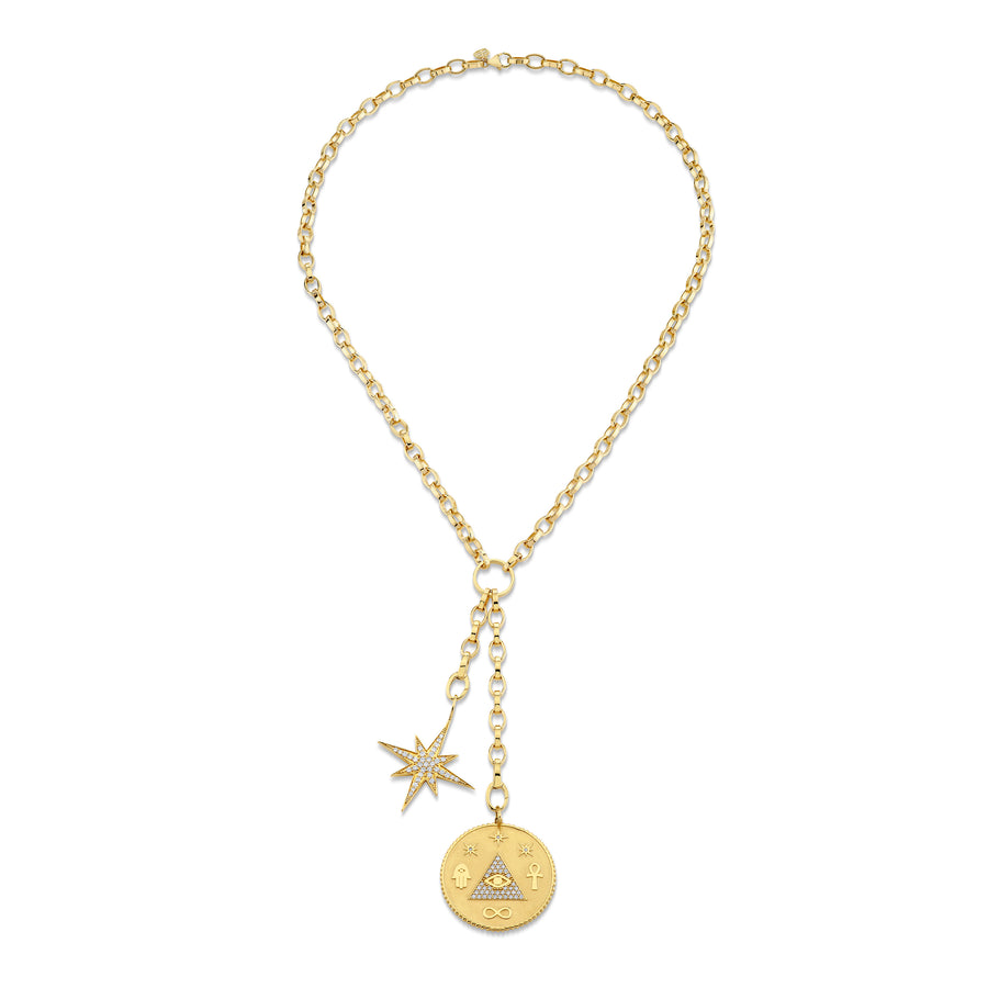 Gold & Diamond Egyptian Pyramid Coin & Starburst Necklace - Sydney Evan Fine Jewelry