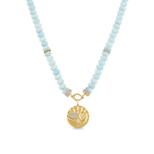 Gold & Diamond Cloud 9 Multi Rondelle on Aquamarine Necklace