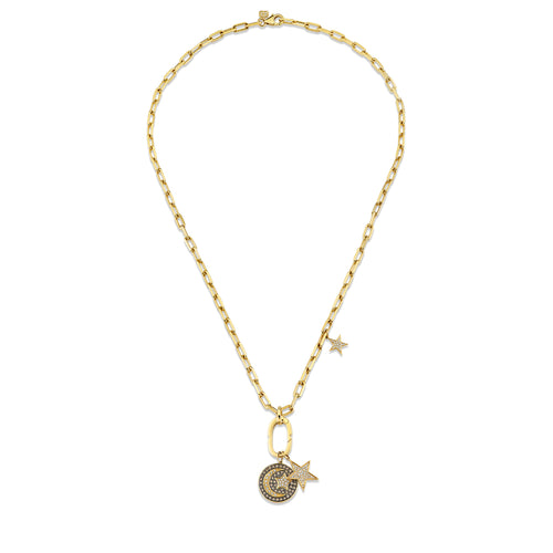 Gold & Diamond Star and Moon Charm Necklace
