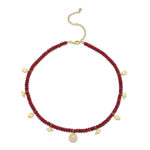 Gold & Diamond Protection Eye Pyramid Ruby Necklace