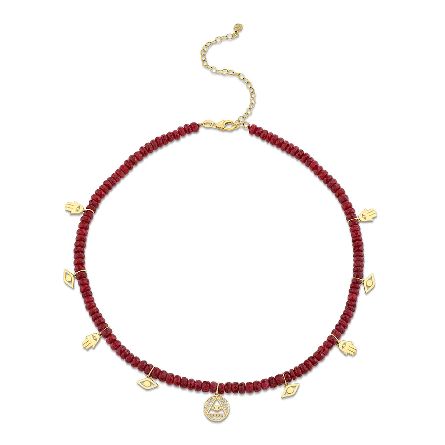 Gold & Diamond Protection Eye Pyramid Ruby Necklace - Sydney Evan Fine Jewelry